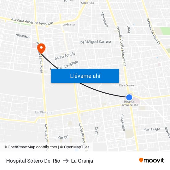 Hospital Sótero Del Río to La Granja map