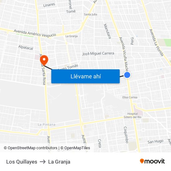 Los Quillayes to La Granja map