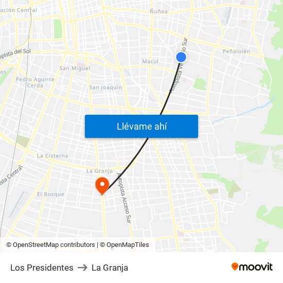 Los Presidentes to La Granja map