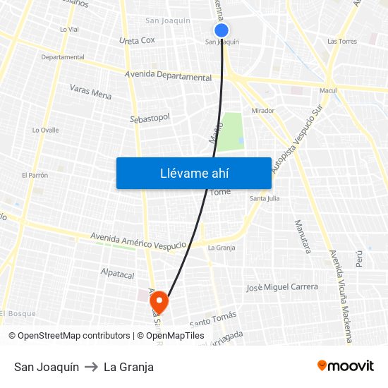San Joaquín to La Granja map