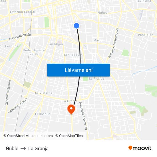 Ñuble to La Granja map