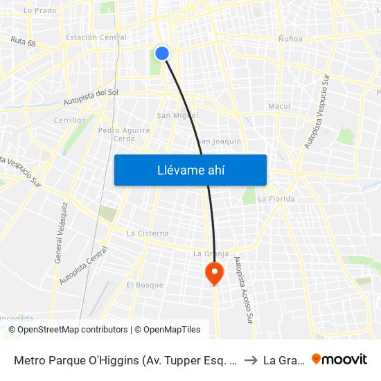 Metro Parque O'Higgins (Av. Tupper Esq. Av. Viel) to La Granja map