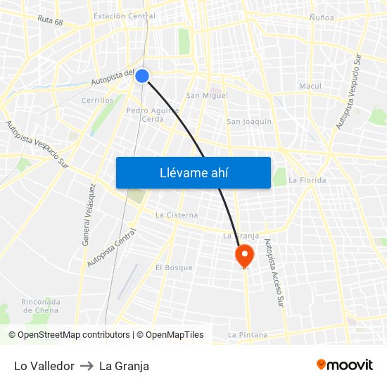 Lo Valledor to La Granja map