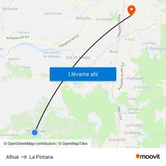 Alhué to La Pintana map
