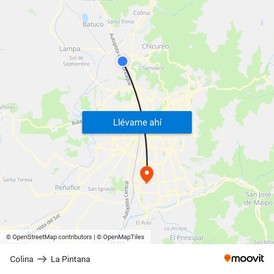 Colina to La Pintana map
