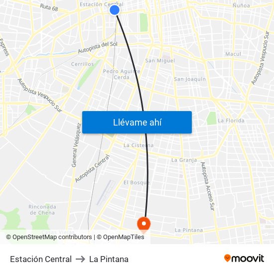 Estación Central to La Pintana map