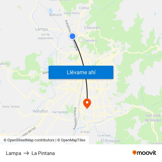 Lampa to La Pintana map