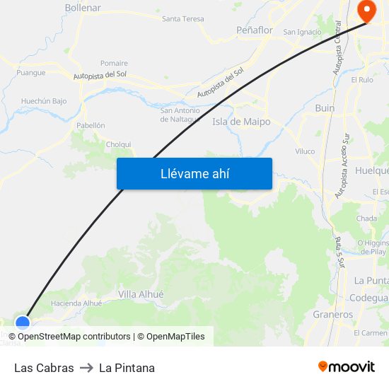 Las Cabras to La Pintana map