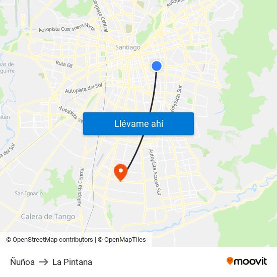 Ñuñoa to La Pintana map