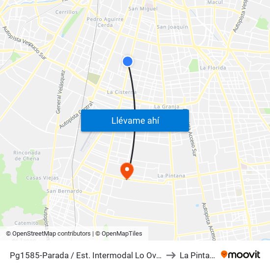 Pg1585-Parada / Est. Intermodal Lo Ovalle to La Pintana map