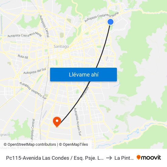 Pc115-Avenida Las Condes / Esq. Psje. Las Condes to La Pintana map