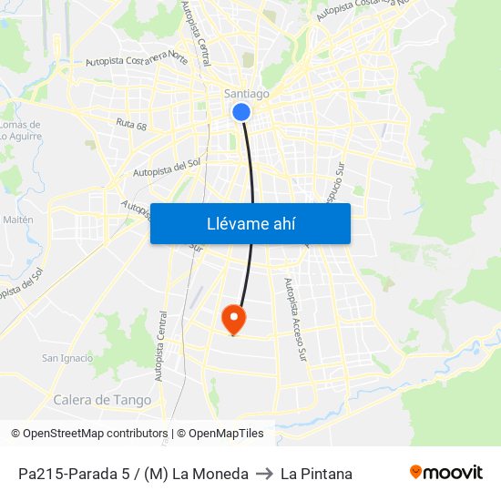 Pa215-Parada 5 / (M) La Moneda to La Pintana map