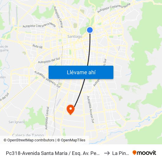 Pc318-Avenida Santa María / Esq. Av. Pedro De Valdivia to La Pintana map
