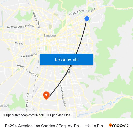 Pc294-Avenida Las Condes / Esq. Av. Padre H. Central to La Pintana map
