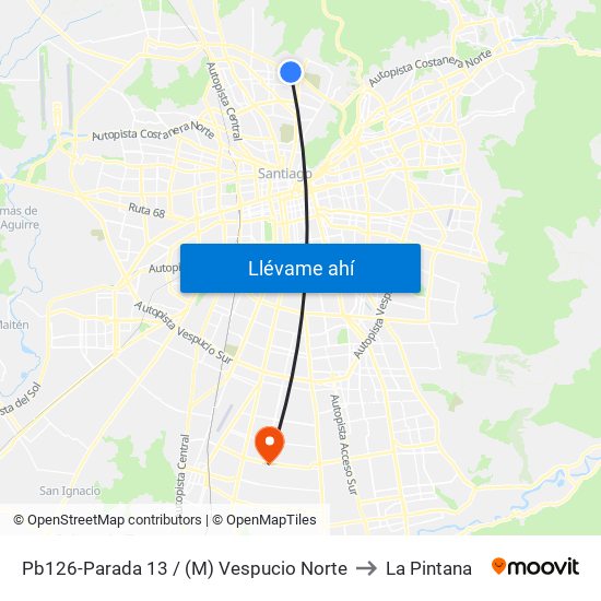 Pb126-Parada 13 / (M) Vespucio Norte to La Pintana map
