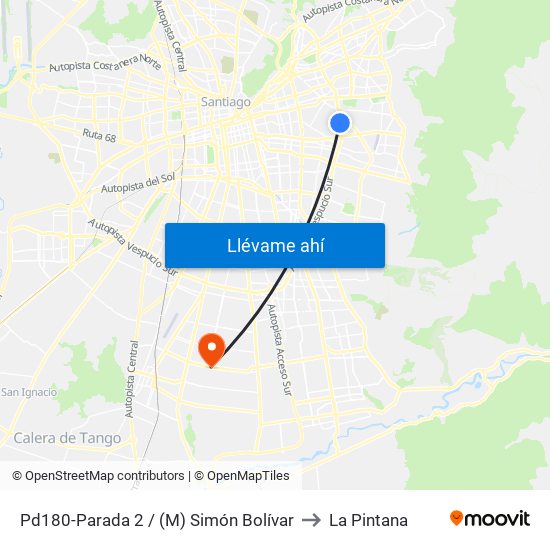 Pd180-Parada 2 / (M) Simón Bolívar to La Pintana map