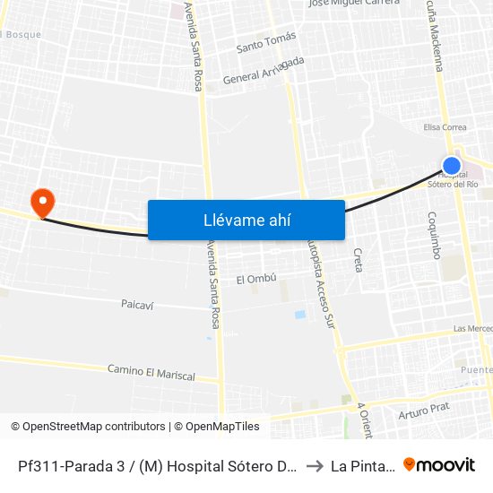 Pf311-Parada 3 / (M) Hospital Sótero Del Río to La Pintana map