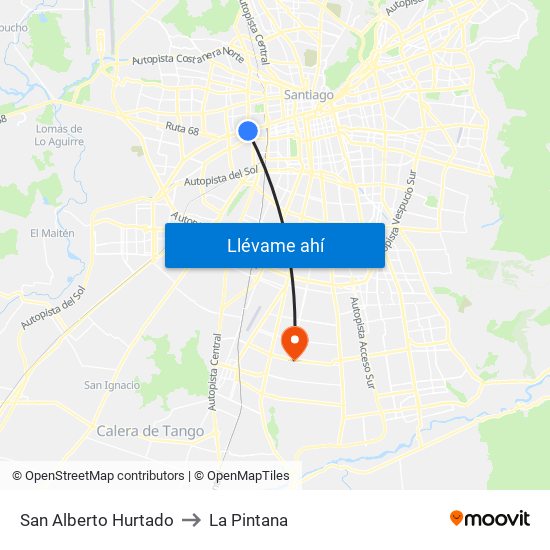San Alberto Hurtado to La Pintana map