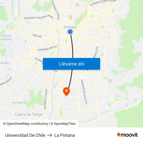 Universidad De Chile to La Pintana map