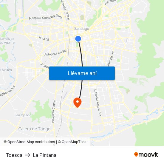 Toesca to La Pintana map