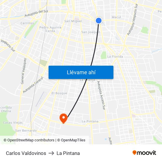 Carlos Valdovinos to La Pintana map