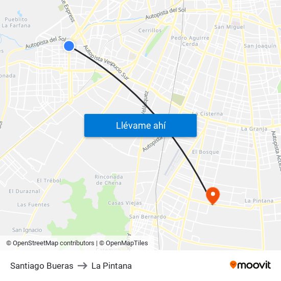 Santiago Bueras to La Pintana map