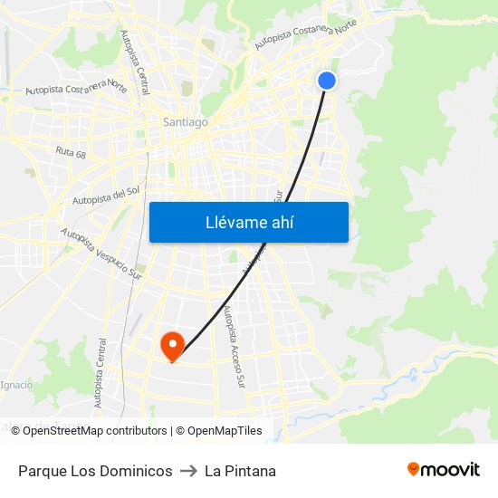 Parque Los Dominicos to La Pintana map