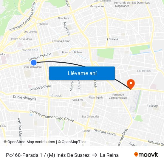 Pc468-Parada 1 / (M) Inés De Suarez to La Reina map