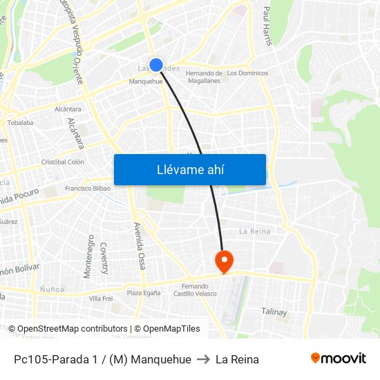 Pc105-Parada 1 / (M) Manquehue to La Reina map