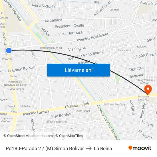 Pd180-Parada 2 / (M) Simón Bolívar to La Reina map