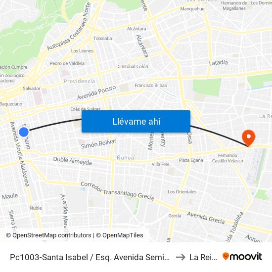 Pc1003-Santa Isabel / Esq. Avenida Seminario to La Reina map