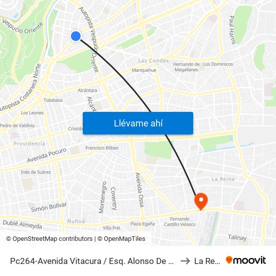 Pc264-Avenida Vitacura / Esq. Alonso De Córdova to La Reina map