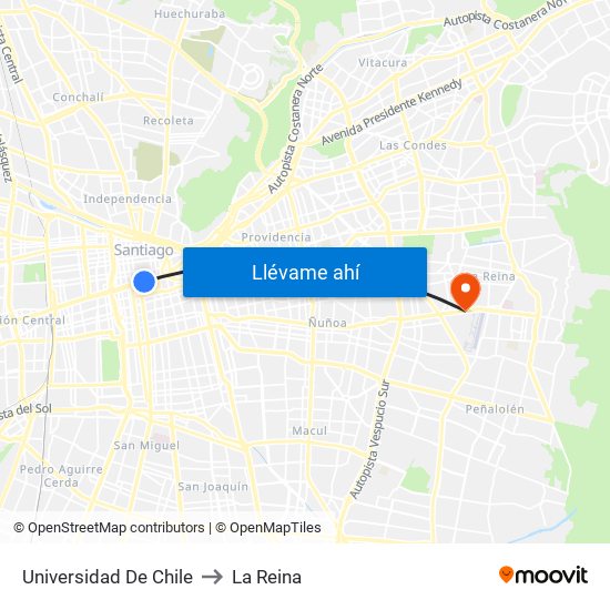 Universidad De Chile to La Reina map
