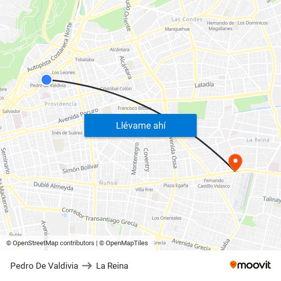 Pedro De Valdivia to La Reina map