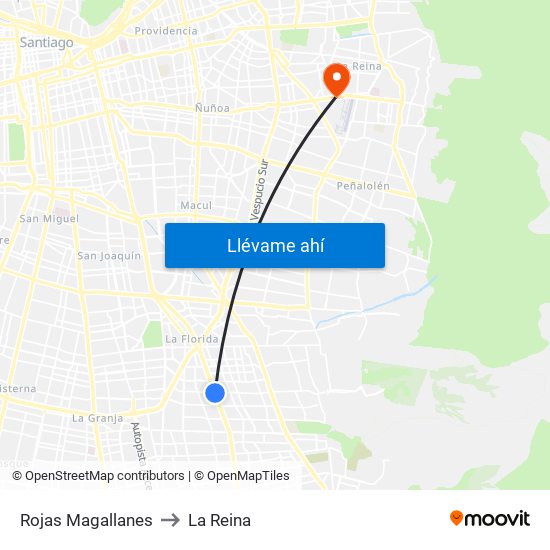 Rojas Magallanes to La Reina map