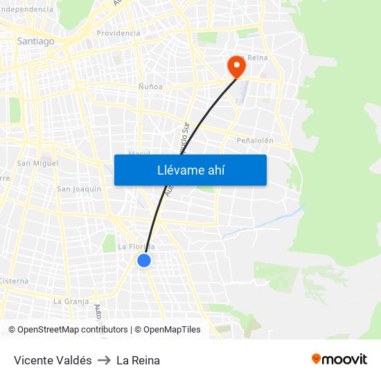 Vicente Valdés to La Reina map