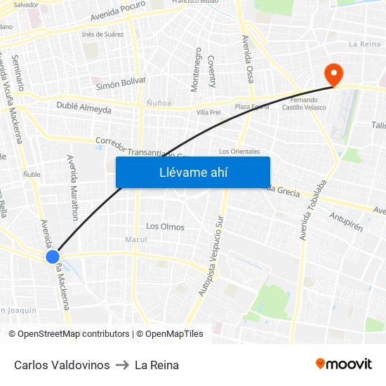 Carlos Valdovinos to La Reina map