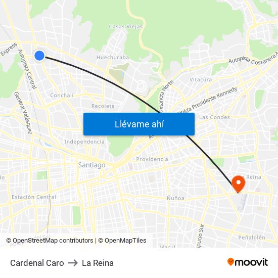 Cardenal Caro to La Reina map