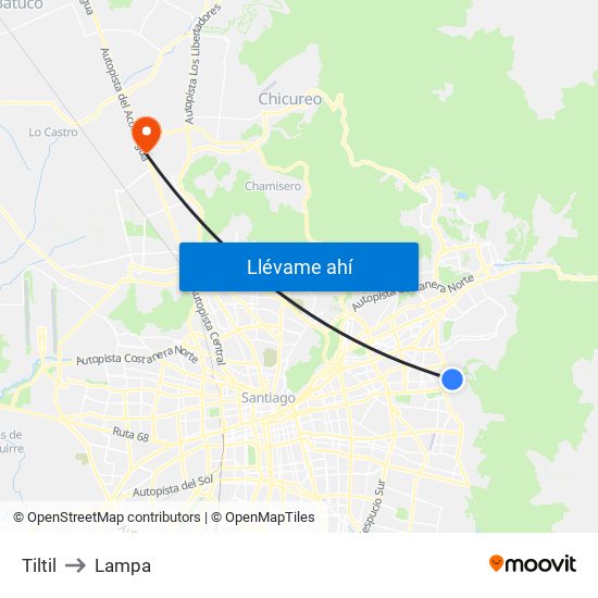 Tiltil to Lampa map