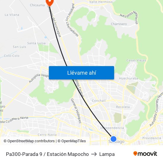 Pa300-Parada 9 / Estación Mapocho to Lampa map