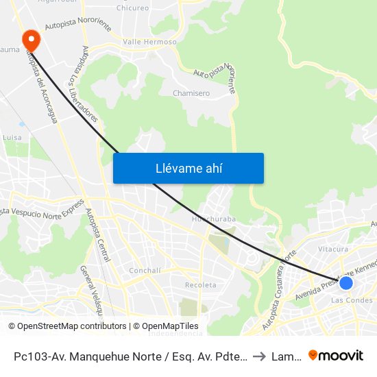 Pc103-Av. Manquehue Norte / Esq. Av. Pdte. Riesco to Lampa map