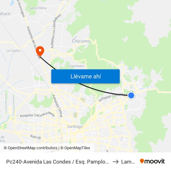 Pc240-Avenida Las Condes / Esq. Pamplona to Lampa map