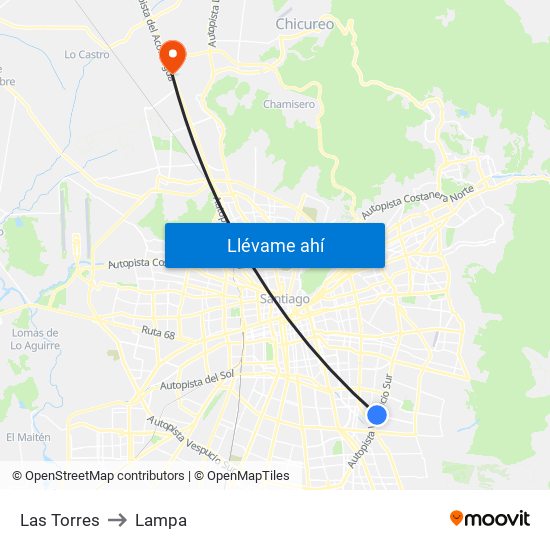 Las Torres to Lampa map