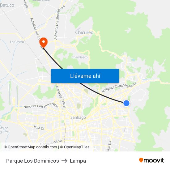 Parque Los Dominicos to Lampa map