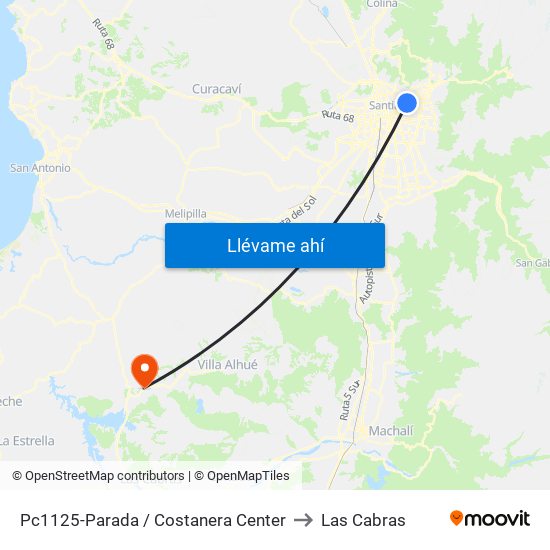 Pc1125-Parada / Costanera Center to Las Cabras map