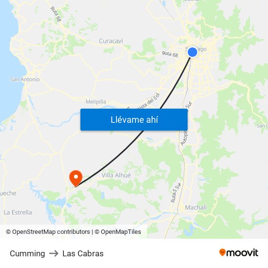 Cumming to Las Cabras map
