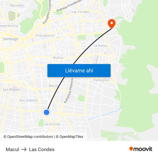 Macul to Las Condes map