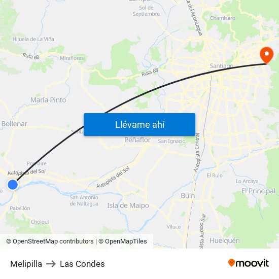 Melipilla to Las Condes map
