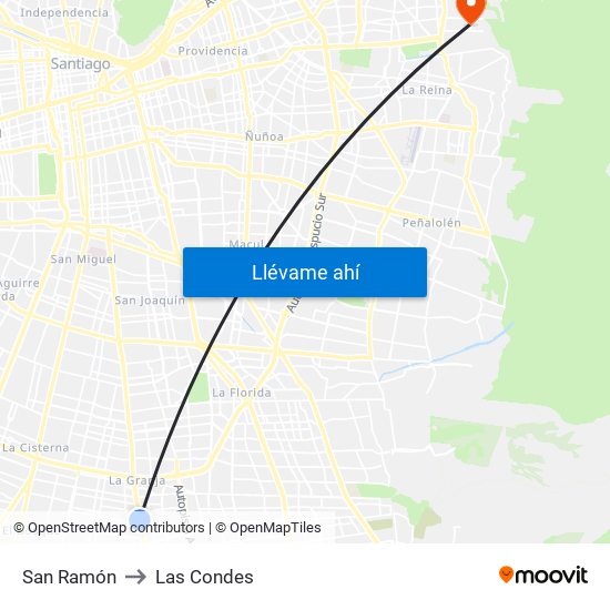 San Ramón to Las Condes map