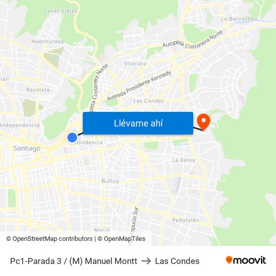 Pc1-Parada 3 / (M) Manuel Montt to Las Condes map
